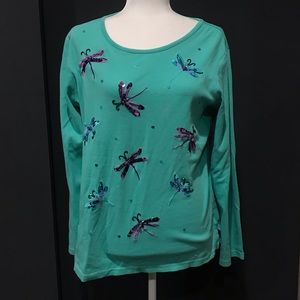 long sleeve teal knit top